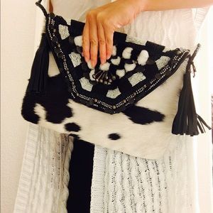Anthropologic Black White Calf Hair Herona Clutch